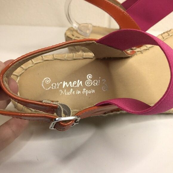 Carmen Saiz Anthropologie Womens Patent Leather Espadrille Wedge Sandals Size 39 - Picture 5 of 12